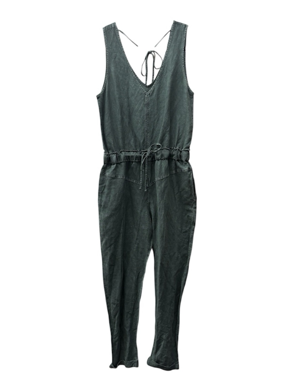 Young Fabulous & Broke Olive Green Sleeveless V-Neck Jumpsuit with Drawstring